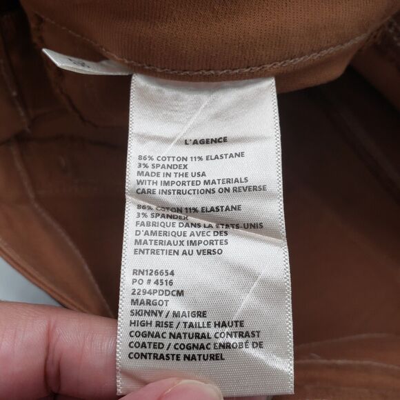 L'Agence Jeans Womens 26 Brown Cognac Margot High Rise Skinny Coated Western USA - Picture 11 of 16